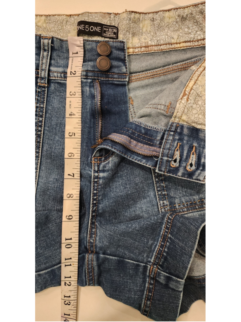 ONE 5 ONE Womens Denim Shorts Size 10 30 Stretch Blue Jean Front Pocket Cuffed - Picture 6 of 7